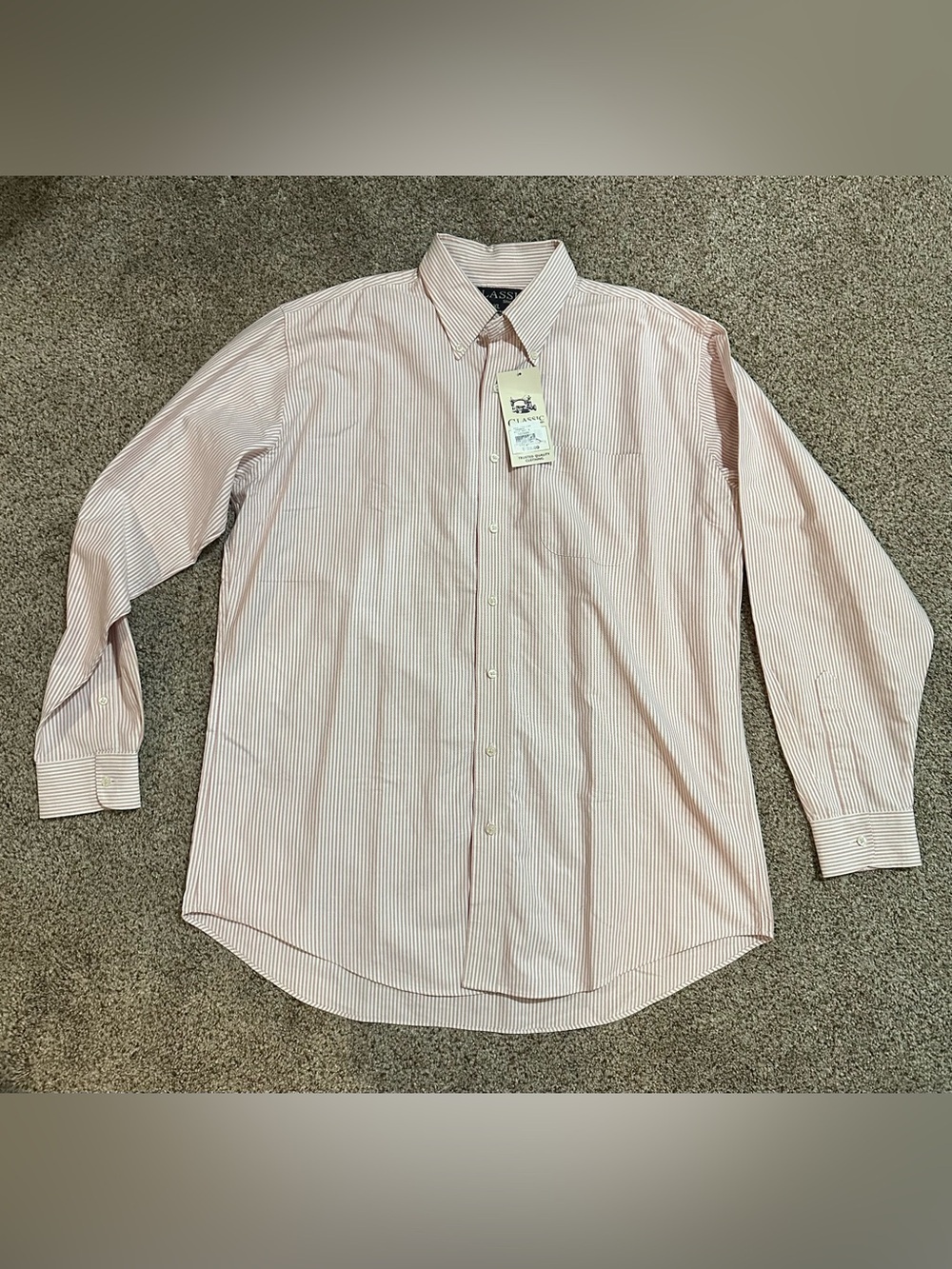 Classic Men's Narrow-Striped Button-Down Shirt - Pink/White